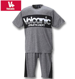 大きいサイズ メンズ VOLCANIC(ヴォルケニック) カチオン天竺切替半袖Tシャツ+ハーフパンツ グレー杢 3L 4L 5L 6L 送料無料