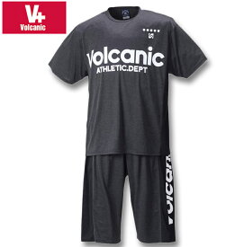 大きいサイズ メンズ VOLCANIC(ヴォルケニック) カチオン天竺切替半袖Tシャツ+ハーフパンツ ブラック杢 3L 4L 5L 6L 送料無料