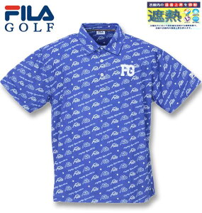 大きいサイズ メンズ FILA GOLF フィラゴルフ ロゴグラフィックプリントホリゾンタルカラー半袖シャツ ブルー 3L 4L 5L 6L 送料無料