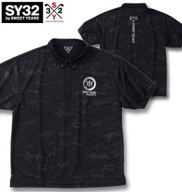 大きいサイズ メンズ SY32 by SWEET YEARS ゴルフ カモエンボス カラー 半袖シャツ ブラック 3L 4L 5L 6L 送料無料