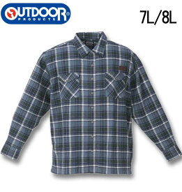 大きいサイズ メンズ OUTDOOR PRODUCTS ビエラチェック 長袖シャツ ブルー 7L 8L 送料無料