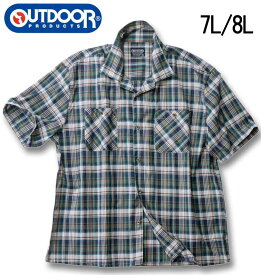 大きいサイズ メンズ OUTDOOR PRODUCTS チェック オープンカラー 半袖シャツ ネイビー系 7L 8L 送料無料