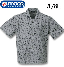 大きいサイズ メンズ OUTDOOR PRODUCTS アウトドア プロダクツ ブロードプリント半袖オープンカラーシャツ ブルーグレー 7L 8L 送料無料