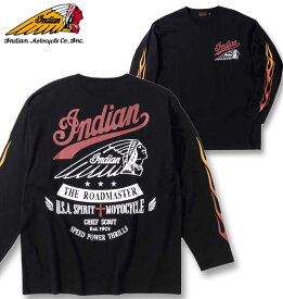 【全品10%OFFクーポン】大きいサイズ メンズ INDIAN MOTOCYCLE インディアンモトサイクル 天竺プリント長袖Tシャツ ブラック 3L 4L 5L 6L 送料無料