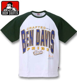 【全品ポイント5倍】大きいサイズ メンズ BEN DAVIS ベンデイビス カレッジラグラン半袖Tシャツ ダークグリーン 3L 4L 5L 6L 送料無料