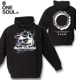 大きいサイズ メンズ b-one-soul DUCK DUDE スプラッシュ プルパーカー ブラック 3L 4L 5L 6L 送料無料