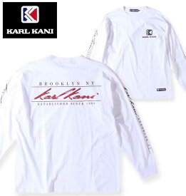 【全品10%OFFクーポン】大きいサイズ メンズ KARL KANI カールカナイ 天竺 長袖Tシャツ ホワイト 3L 4L 5L 6L 8L 送料無料