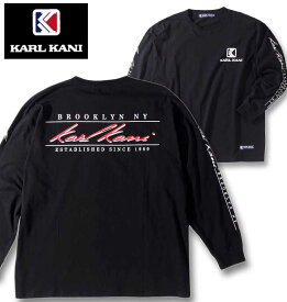 【全品10%OFFクーポン】大きいサイズ メンズ KARL KANI カールカナイ 天竺 長袖Tシャツ ブラック 3L 4L 5L 6L 8L 送料無料