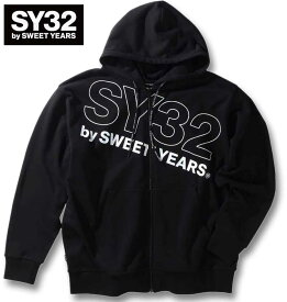 大きいサイズ メンズ SY32 by SWEET YEARS スラッシュビッグロゴ フルジップパーカー ブラック 3L 4L 5L 6L 送料無料