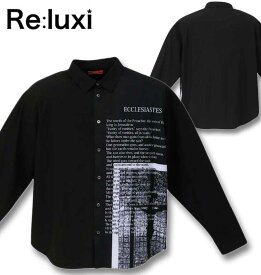 大きいサイズ メンズ Re:luxi ロゴプリント 長袖シャツ ブラック 3L 4L 5L 6L 送料無料
