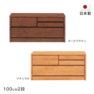 ローチェスト ティアラ 幅100cm 2段木製 たんす 箪笥 アルダー材 自然塗装 小引き出し付きナチュラル ダークブラウンシンプル オイルフィニッシュ 国産 日本製 送料無料
