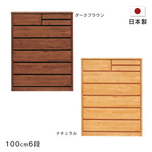 ハイチェスト ティアラ 幅100cm 6段 木製 たんす 箪笥 アルダー材 自然塗装 小引き出し付きナチュラル ダークブラウン シンプル オイルフィニッシュ 国産 日本製 送料無料
