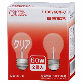 OHM オーム電機 白熱電球 2個入 E26 60W クリア LB-PS6660C-2P [品番]06-0471