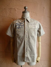 ★BUZZ RICKSON'Sバズリクソン★O.C.DARDEN『DOT SLAP FASTENERS RAU FASTENER CO』HERRINGBONE CONTRACTOR S/S SHIRT STRIPE BR36574ストライプ半袖シャツ105OFF