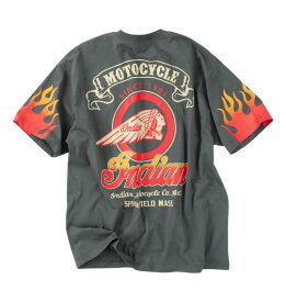 【大きいサイズ】天竺プリント&刺繍半袖Tシャツ INDIAN MOTOCYCLE【3L～8L】