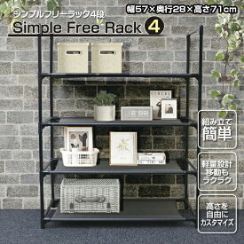 収納棚 シンプル フリーラック 4段 収納ラック 幅57×奥行28×高さ71cm 収納 ラック 棚 シェルフ 組み立て簡単 小物置き インテリア 棚 インテリア 模様替え 軽量 ラクラク 移動 整理整頓 クローゼット 玄関 シューズラック ディスプレイラック Tシャツ 衣類 タオル