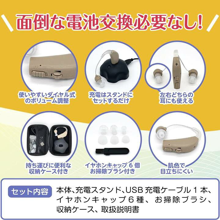 楽天市場】集音器 使いやすい 充電式 耳かけ型 ベージュ 右 左 両耳 