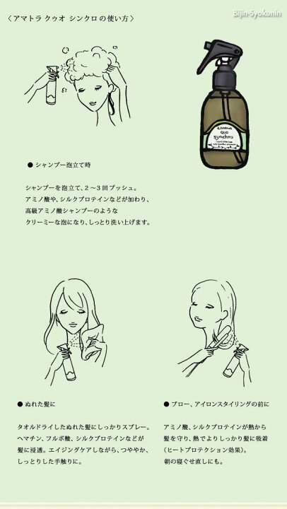 楽天市場 あす楽 アマトラ クゥオ シンクロ 150ml 洗い流さないトリートメント Amatora Quo Synchro 使い方 口コミ 解析 ヘアバス トリートメント 成分 通販 正規品 店舗 販売店 白髪 本物 美容院 サロン 美容室 人気 取扱店 美人職人