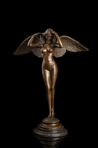 【送料無料】超大型ブロンズ像　夜を下る天使　A.A Weinmanの傑作　名品　68cm13.5kg　インテリア家具　置物　彫刻　銅像　彫像　美術品フィギュア贈り物 プレゼント