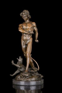 大型ブロンズ像　ギリシャ神話少年と虎　インテリア家具　置物　彫刻　銅像　彫像　美術品フィギュア贈り物 プレゼント