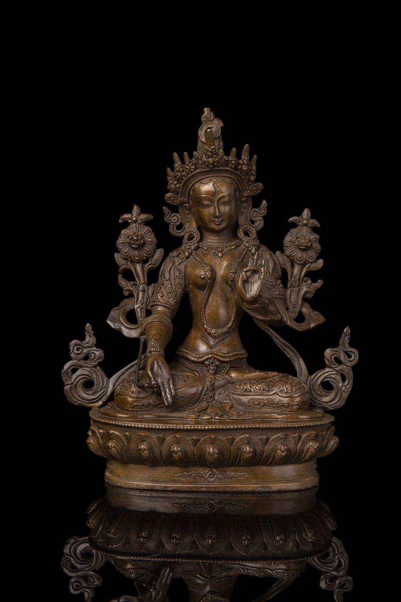 ※アウトレット品 セール特価 仏教美術 ブロンズ像 多羅菩薩 白度母 21cmインテリア彫刻仏像