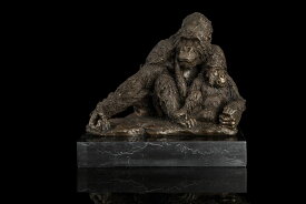 【送料無料】動物ブロンズ像　チンパンジーの親子　20cm　大名品　インテリア家具　置物　彫刻　銅像　彫像　美術品フィギュア贈り物 プレゼント