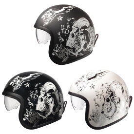 CREST ジェットヘルメット/スタイリッシュインナーバイザー付きパイロットヘルメット SG/PSCマーク付き クロムJ スカル バイク用オシャレ かっこいい クレスト ホワイトスカル XL(61～62cm)