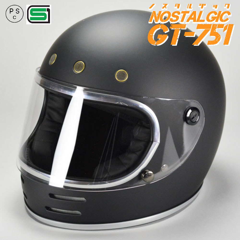 送料無料 GT751 新作製品、世界最高品質人気! ヘルメット 贈与 族ヘル ノスタルジック ビンテージ フルフェイス 今だけ GT-751 マットブラック