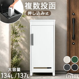 複数投函 OK 押し込み式 宅配ボックス 大容量 137L 大型 鍵付き 脚付き ハイタイプ 戸建 戸建て 宅配box 置き型 置き配 宅配ポスト 郵便ポスト プレート 盗難防止 屋外 防水 ポストなし 置き配ボックス 宅配ロッカー LIVBOX リブボックス