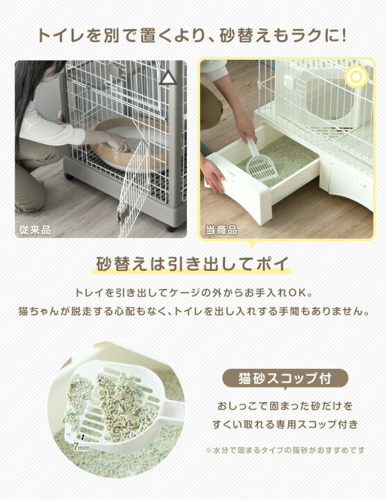 楽天市場】砂が飛ばニャい!? トイレ一体型 キャットケージ 3段 収納 