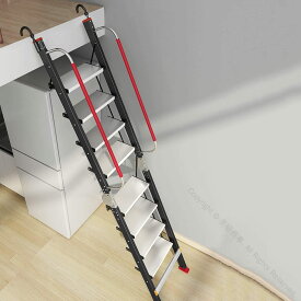 アームレスト付き折りたたみ式屋根裏はしご 2つの取り外し可能なフック付き 高耐荷重階段滑り止めゴム足 ポータブルヘビーデューティ折りたたみはしご 10段タイプ