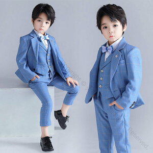 男の子 スーツ ベスト ネクタイ付きチェック柄スーツ 4点セット フォーマルスーツ 子供 キッズ フォーマル こども 男児 90 100 110 120 130 140 150 160 170cm ジュニア 入学式 卒業式 結婚式 ピアノ 発