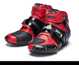 バイク用シューズ　ライディングブーツ　赤色バイク用ブーツ　バイク靴　レーシングブーツ バイクブーツ バイクシューズ レーシングシューズ ショートブーツ ライディングブーツ　メンズオートバイ靴　プロテクトスポーツブーツ　バイク用靴　ライディングシューズ