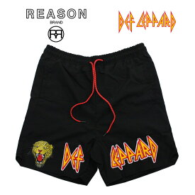 【2000円ポッキリ！】REASON/リーゾン/DEF LEPPARD デフ・レパード コラボ LOGO SHORTS/総柄プリント/ショートパンツ/ポリエステル素材//B系/ストリート/水着/ダンス衣装/チーム/カジュアル/アメカジ/インポート/M/L/XL/2XL/3XL/大きいサイズ/ビッグサイズ