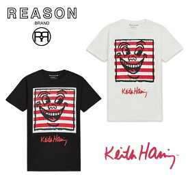 【2000円ポッキリ！】REASON リーズン KEITH HARING キース・へリング コラボ HAPPY FACE TEE半袖 T-SHIRT プリント プリント コットン/B系/ストリート/ダンス衣装/チーム/カジュアル/アメカジ/インポート/M L XL 2XL 3XL/大きいサイズ/ビッグサイズ