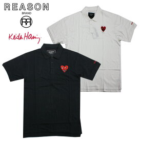 【2024年春夏物新作】REASON/リーゾン KEITH HAIRING キース・へリング コラボ HEART POLO ワンポイントロゴ 半袖ポロ コットン鹿の子素材 /B系/ストリート/ダンス衣装/チーム/カジュアル/アメカジ/インポート/M/L/XL/2XL/3XL/大きいサイズ/ビッグサイズ