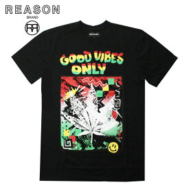 【スーパーSALE】REASON/リーゾン GOOD VIBES TEE 前面プリント 半袖Tシャツ コットン素材 大麻の葉のイラストにニコニコマーク /B系/ストリート/ダンス衣装/チーム/カジュアル/アメカジ/インポート/M/L/XL/2XL/3XL/大きいサイズ/ビッグサイズ