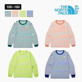 無料配送 2023 新商品 [THE NORTH FACE KIDS] ノースフェイス キッズ 100~160サイズ ジュニア ロングスリーブ コットン100％ ラウンドネック Tシャツ 長袖 ルーズフィット カラフル ストラップ ルーズフィット 首元 手元 リブ素材 子供服 女の子 男の子 デイリー 4色 NT7TP02