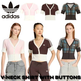 アディダス Vネック ボタンシャツ adidas V-NECK SHIRT WITH BUTTONS 半袖Tシャツ Vネック半袖 スリムフィット 韓国ファッション