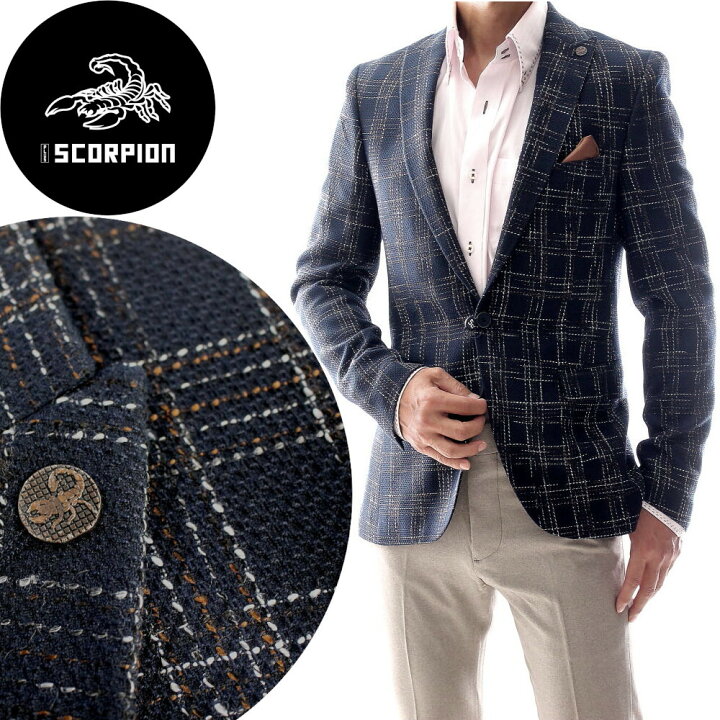 楽天市場】テーラードジャケット ブレザー ネイビー 紺 かすれチェック  