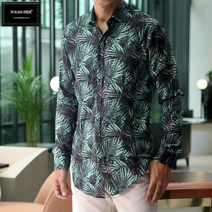 楽天市場】柄シャツ メンズ 長袖シャツ リゾート 葉っぱ柄 カジュアル 