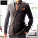 テーラードジャケット ダブル ブレザー メンズ 茶 タイト/スリムフィット ジャケパン 秋/冬 大きいサイズ ビジネスジャケット ウール