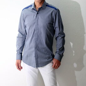 柄シャツ メンズ 長袖 カジュアルシャツ メンズ 総柄　ストレッチ 青 M～XXL　大きいサイズ も入荷　父の日 プレゼント