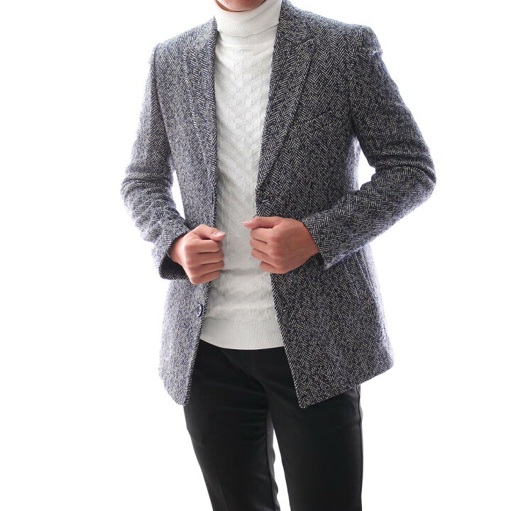 楽天市場 チェスターコート ツイード ヘリンボーン ハーフコート 秋冬 紺 ネイビー メンズ 大きいサイズも入荷 タイト ピークドラペル ｂｉｎ １ ｌｉｍｉｔｅｄ