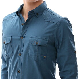 長袖シャツ ストレッチ ウェスタンシャツ メンズ　青/白 大きいサイズも入荷 タイト 細身 ボタンダウン