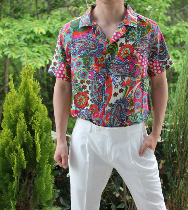 楽天市場】半袖 柄シャツ ペイズリー柄 花柄 派手 開襟シャツ  