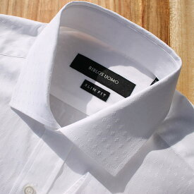 長袖シャツ ドビー織 ビジネスシャツ ドレスシャツ ワイシャツ Yシャツ メンズ 白 XXXL まで 大きいサイズ も入荷 ドット柄 コットン100％