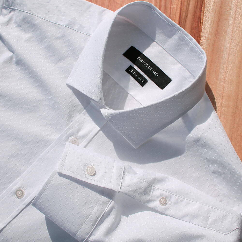 小柄の連続した地紋様 ドビー長袖シャツ 長袖シャツ ドビー ビジネスシャツ ドレスシャツ ワイシャツ Yシャツ ドット柄 まで 白 上等な メンズ コットン100％ 大きいサイズ 大切な も入荷 XXXL