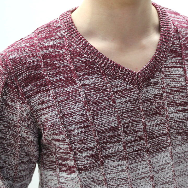 楽天市場 Vネック ニット メランジニット やや厚手 セーターメンズ やや厚地 秋 冬 黒 エンジ 白 ストライプ編み ｂｉｎ １ ｌｉｍｉｔｅｄ