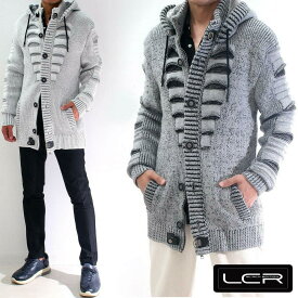 ニットパーカー ジップアップ ハイネックニット ニットジャケット メンズ 厚手 ローゲージ セーター 白グレー 黒 XXL大きいサイズ　ロングカーディガン コーディガン
